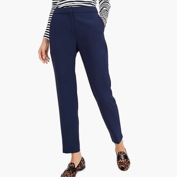 NWT J. Crew TALL LONG Stretch Linen Pant Trouser Navy Blue Classic Career Summer - Picture 1 of 14